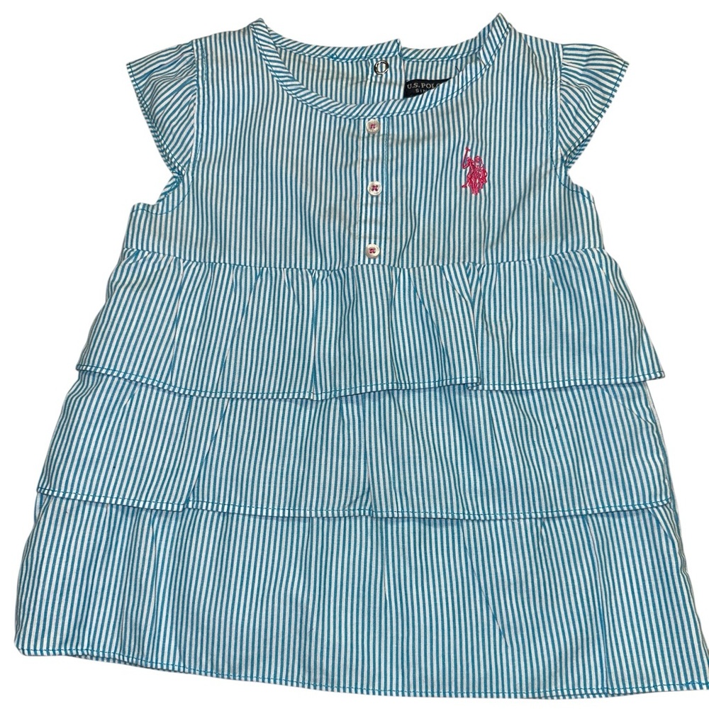 U.S. Polo Association Girls Blue and White Striped Layered Cotton Summer Top 4T